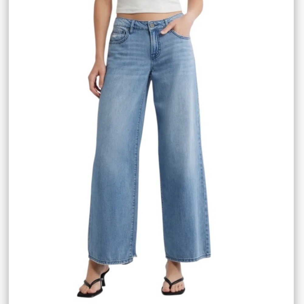 Hidden Jeans Nori Mid-Rise Wide Leg Light Wash Distressed Blue Denim Women Sz 25